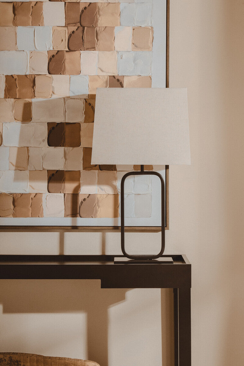 Minimalist lucas natural and black table lamp with sleek black metal frame and white rectangular shade for modern lighting