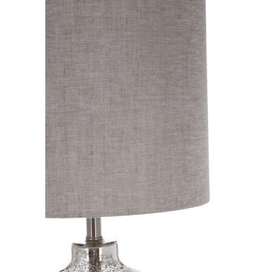 Lucia table lamp with gray textured fabric lampshade and sleek metallic base perfect for cozy lighting