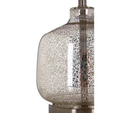 Lucia table lamp with silver mercury glass shade featuring textured crackled finish and metallic base