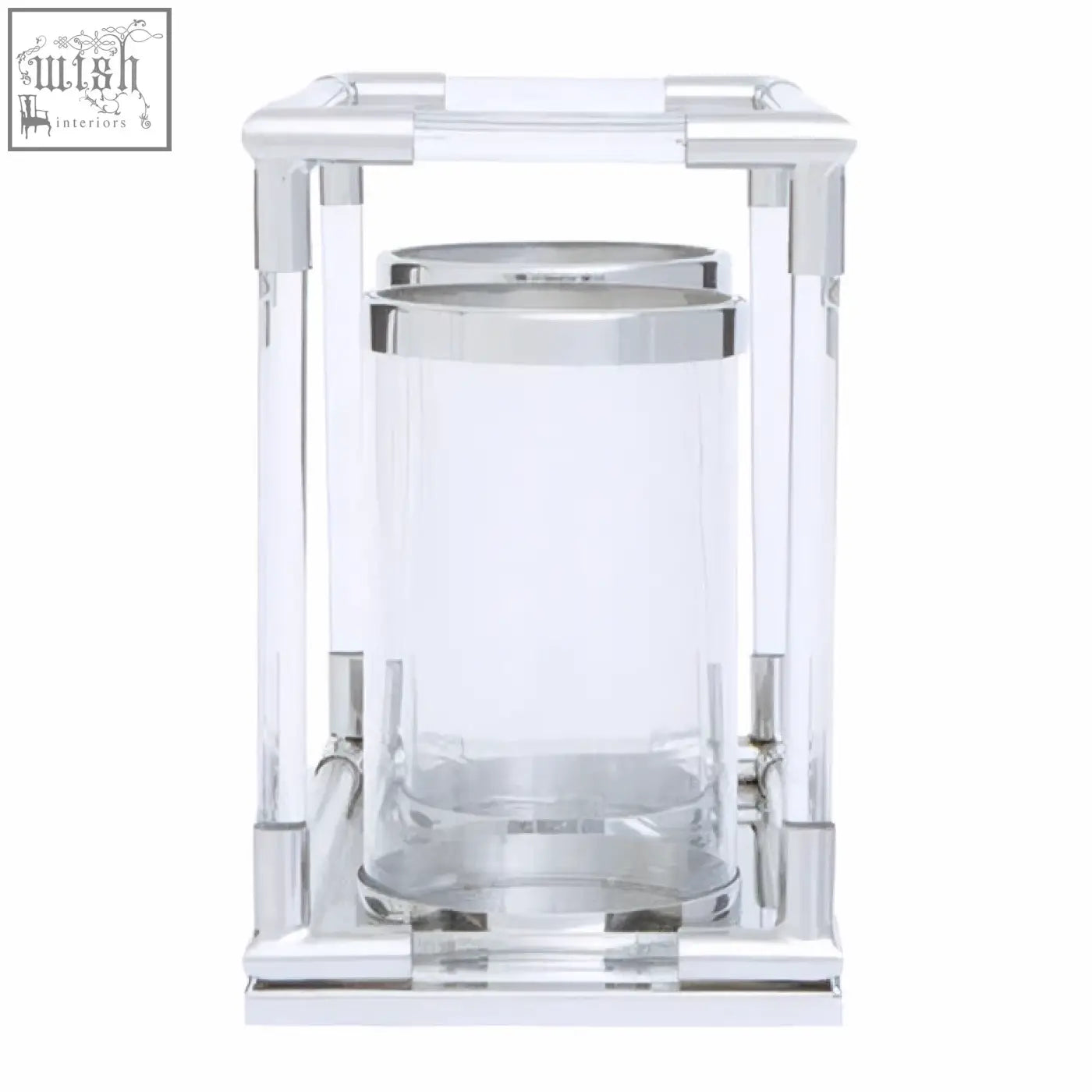 Clear glass candle holder with silver steel rim and frame lucita double silver decorative candle holder