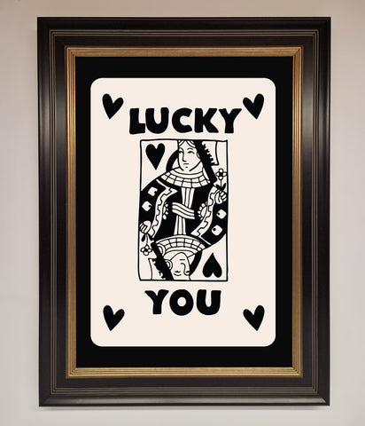 Lucky You Beige Black Framed Print