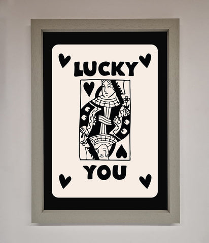 Lucky You Beige Black Framed Print