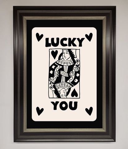 Lucky You Beige Black Framed Print