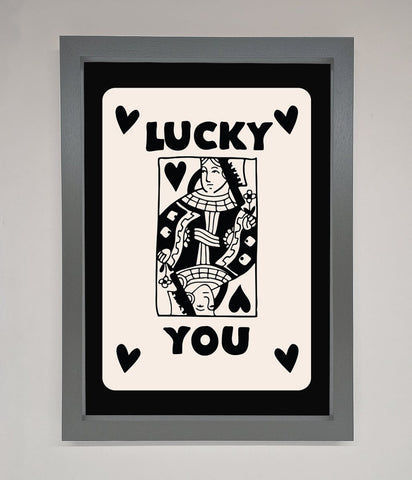 Lucky You Beige Black Framed Print