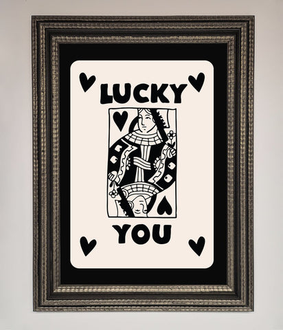 Lucky You Beige Black Framed Print