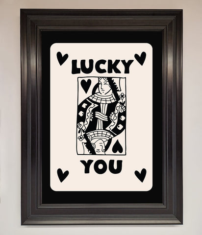 Lucky You Beige Black Framed Print