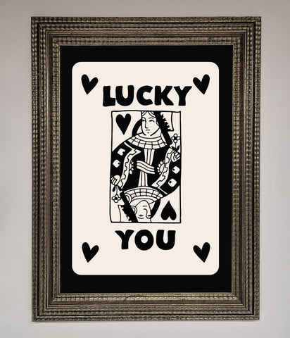 Lucky You Beige Black Framed Print