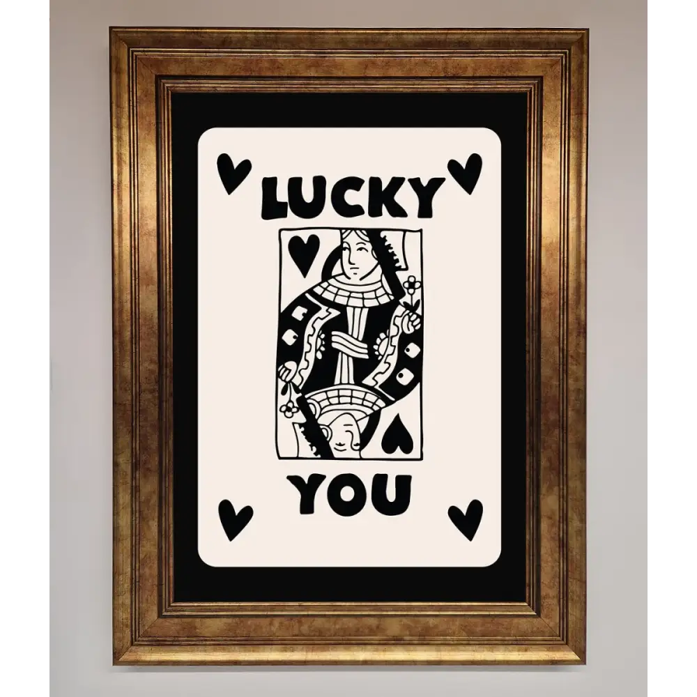 Lucky You Beige Black Framed Print - A3 (29.7 x 42 cm) / Bronze - Framed Print