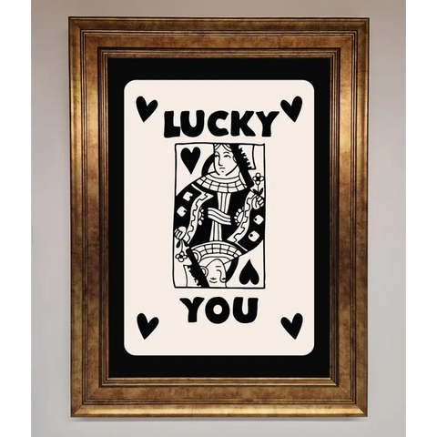 Lucky You Beige Black Framed Print - A3 (29.7 x 42 cm) / Bronze - Framed Print