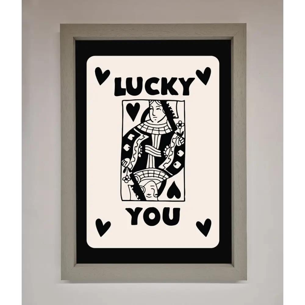 Lucky You Beige Black Framed Print - A3 (29.7 x 42 cm) / Grey - Framed Print