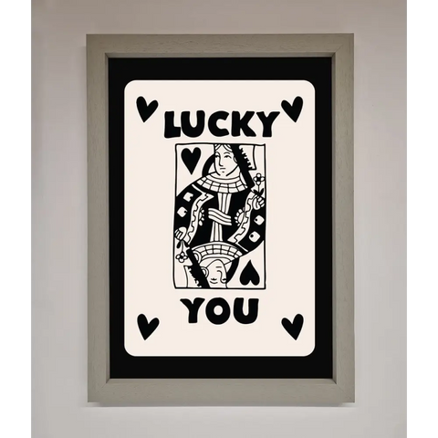 Lucky You Beige Black Framed Print - A3 (29.7 x 42 cm) / Grey - Framed Print