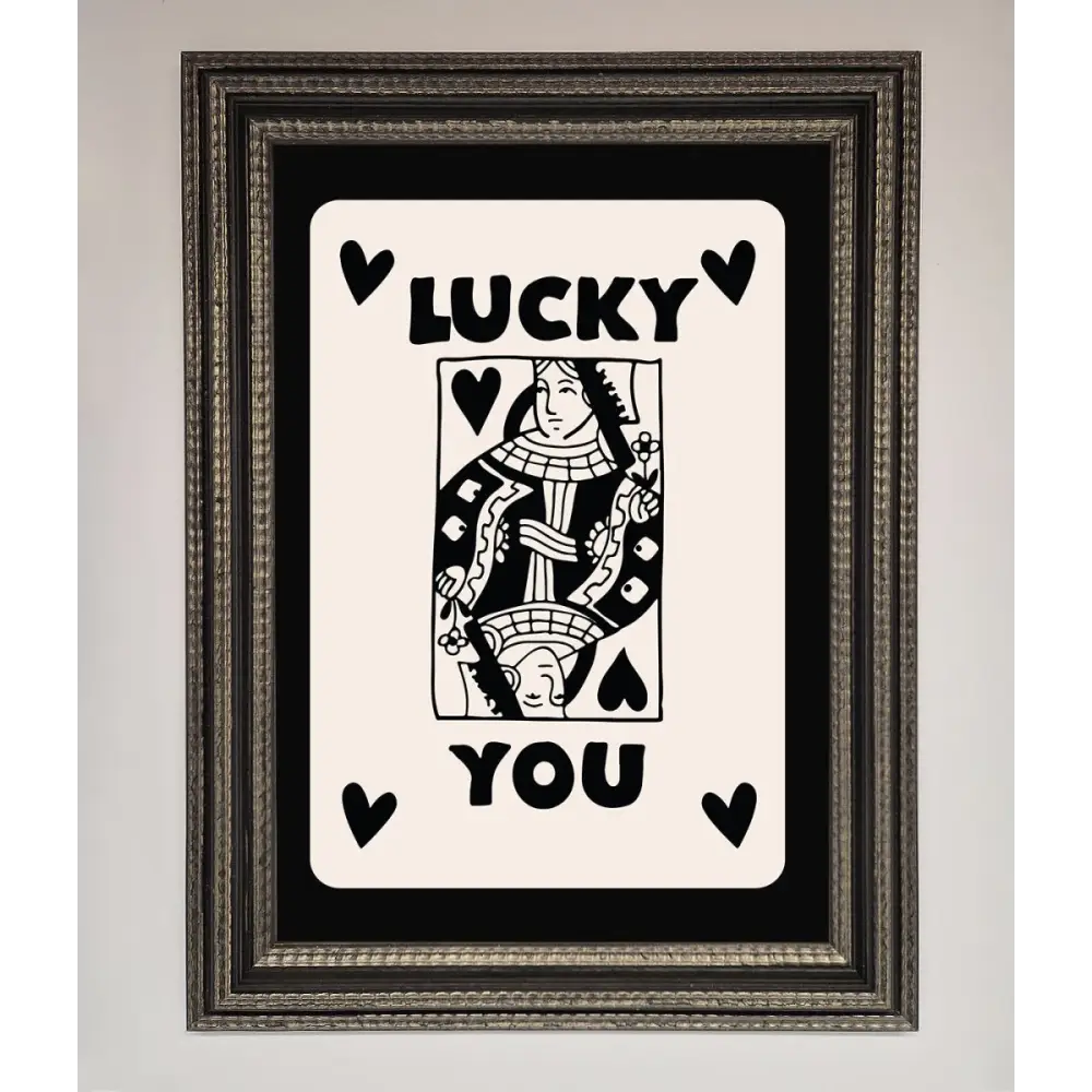 Lucky You Beige Black Framed Print - A3 (29.7 x 42 cm) / Ornate Silver Black - Framed Print