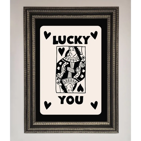 Lucky You Beige Black Framed Print - A3 (29.7 x 42 cm) / Ornate Silver Black - Framed Print