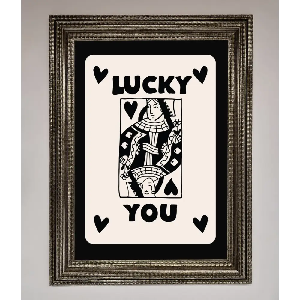 Lucky You Beige Black Framed Print - A3 (29.7 x 42 cm) / Ornate Silver - Framed Print