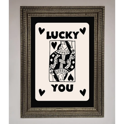 Lucky You Beige Black Framed Print - A3 (29.7 x 42 cm) / Ornate Silver - Framed Print