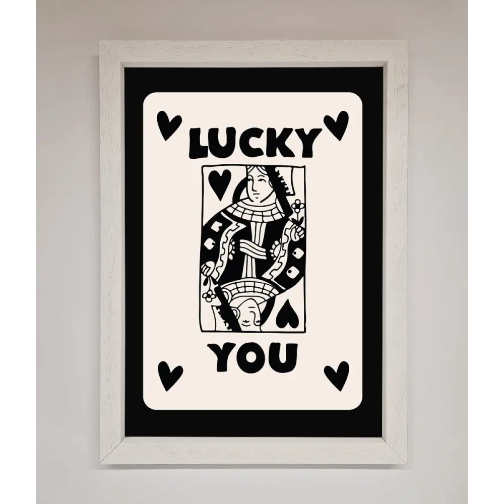 Lucky You Beige Black Framed Print - A3 (29.7 x 42 cm) / White - Framed Print