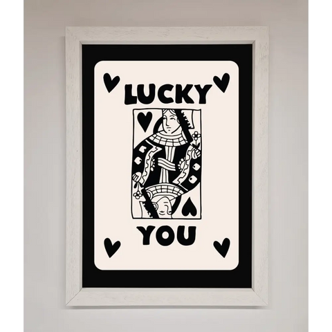 Lucky You Beige Black Framed Print - A3 (29.7 x 42 cm) / White - Framed Print