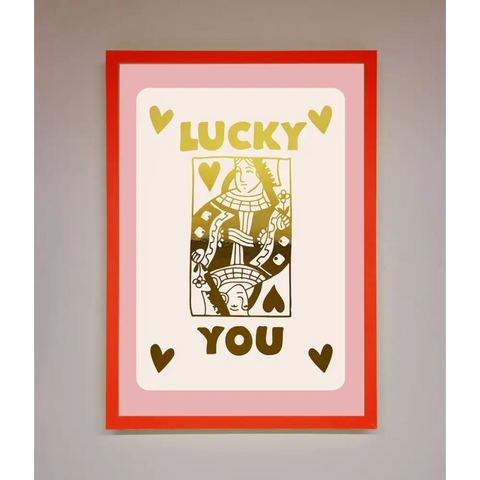 Lucky You Foil Print - B0 (100 x 141 cm) / Neon Red - Framed Print