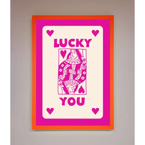 Lucky You Hot Pink Framed Poster - A3 (29.7 x 42 cm) / Neon Orange - Framed Print