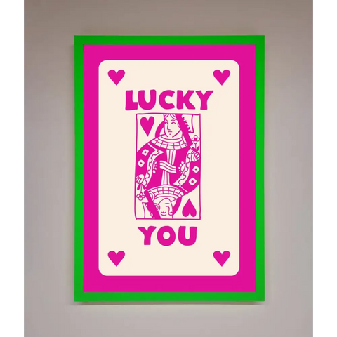 Lucky You Hot Pink Framed Poster - B0 (100 x 141 cm) / Neon Dark Green - Framed Print