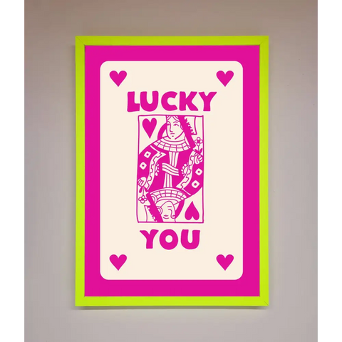 Lucky You Hot Pink Framed Poster - B0 (100 x 141 cm) / Neon Green - Framed Print