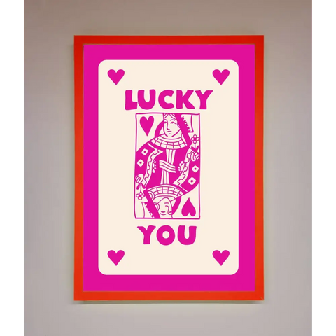 Lucky You Hot Pink Framed Poster - B0 (100 x 141 cm) / Neon Red - Framed Print