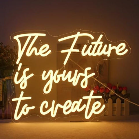 Lucunstar warm white neon sign with create neon phrase the future is yours to create in elegant cursive for wall decor