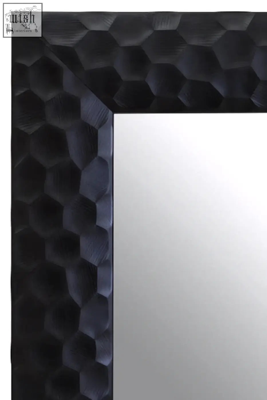 Ludlow wall mirror with black frame featuring a hexagonal textured design perfect for modern wall mirror decor