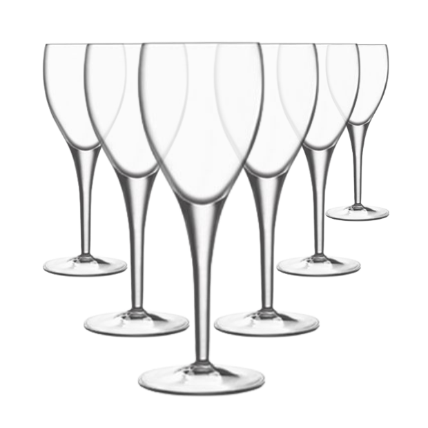 Clear crystal champagne flutes with slender stems and round bases from luigi bormioli crystalite set of 6
