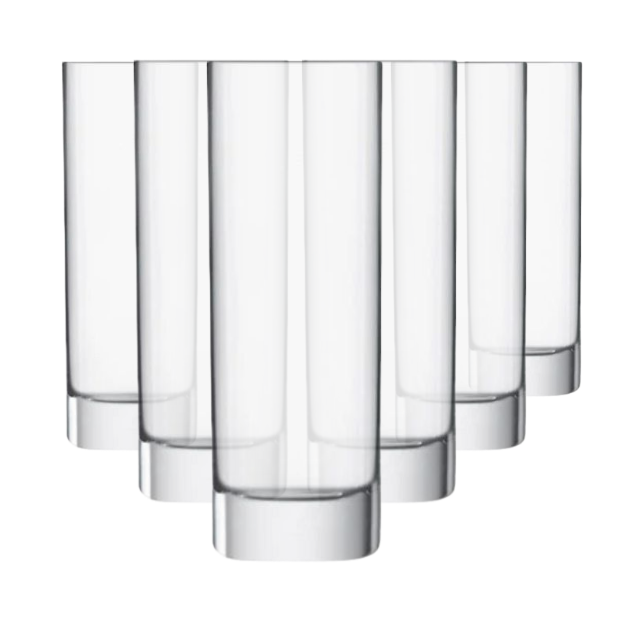 Luigi bormioli strauss clear high ball glasses with sleek minimalist design and sturdy square bases set of 6