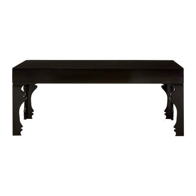 Black high gloss coffee table with ornate carved wooden legs in a sleek louis black high gloss finish