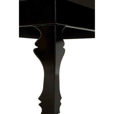 Black high gloss coffee table leg with ornate carved detailing on the luis gloss coffee table