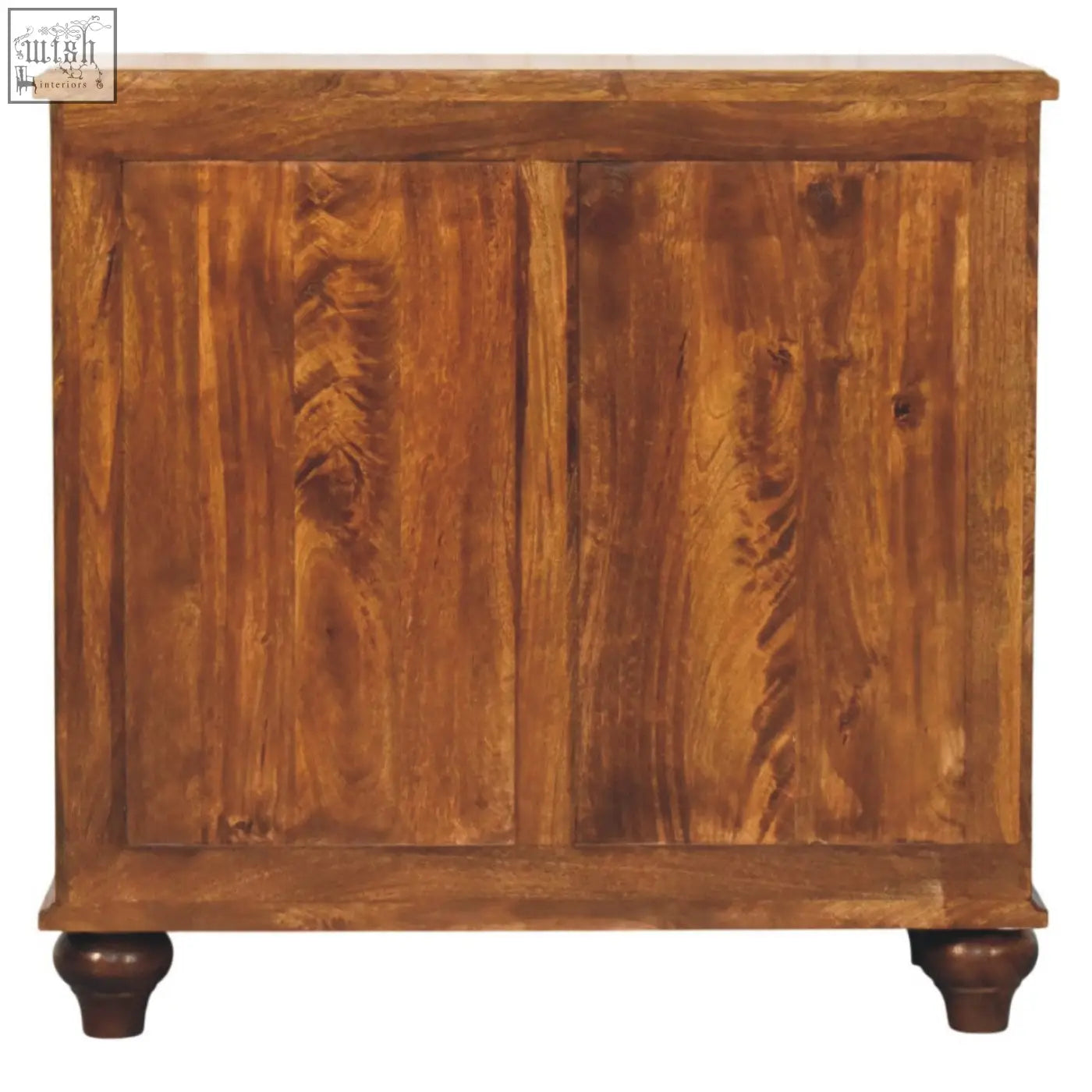 Rustic wooden cabinet with two doors and dark brown legs perfect for living room storage in the lume 3 drawer chest style
