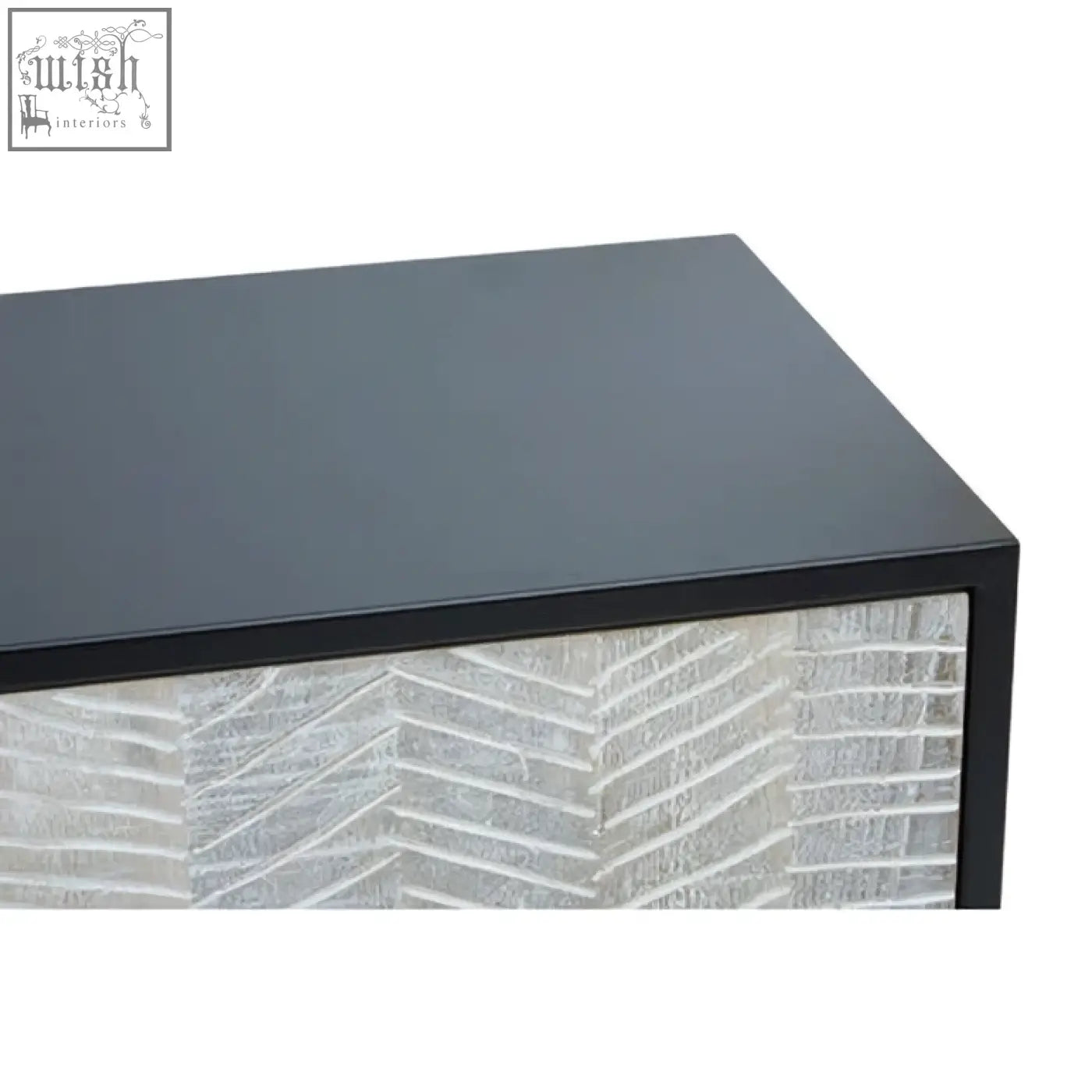 Black-framed luxor 4 door sideboard with textured translucent glass and door recycled pine wood panels