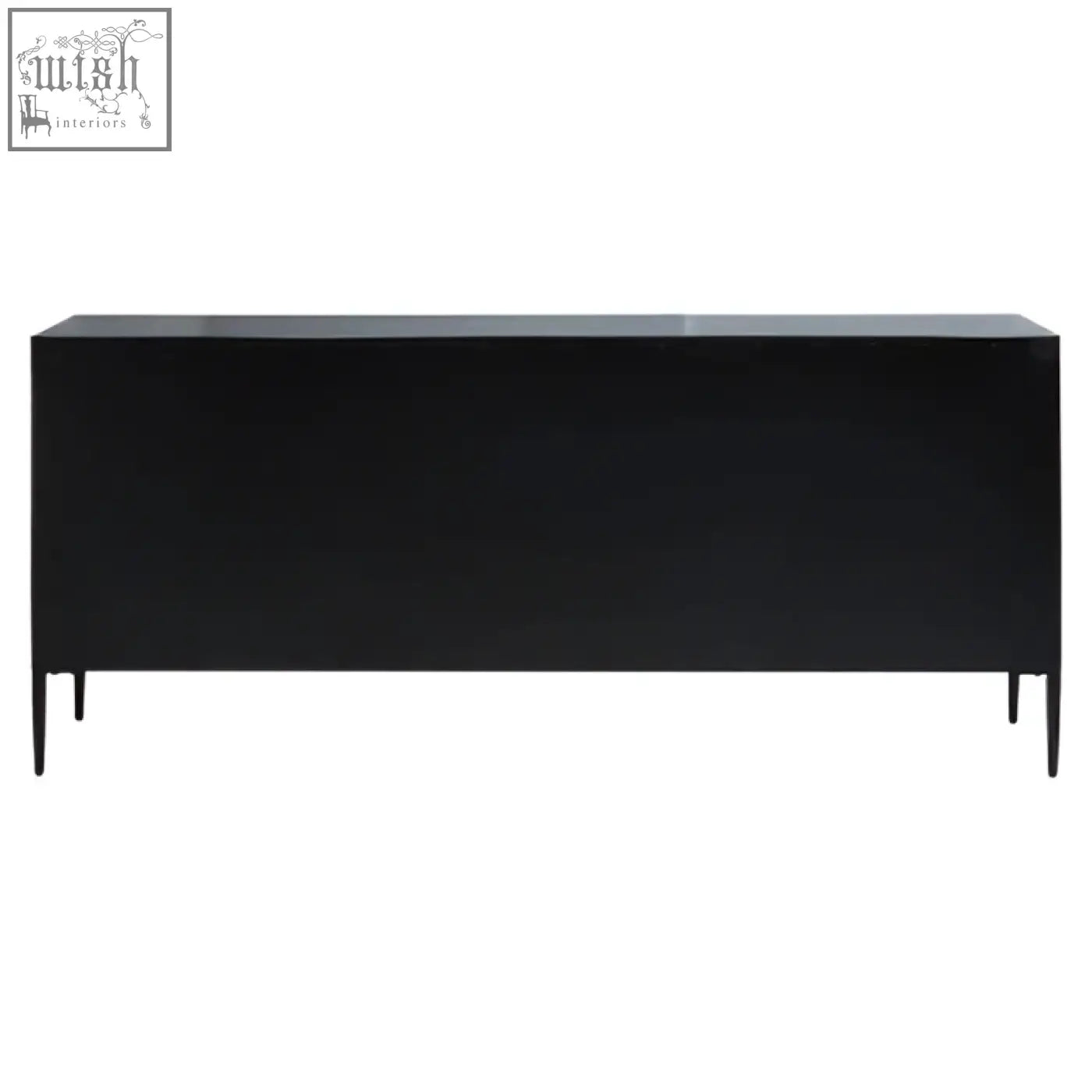 Black minimalist luxor 4 door sideboard with sleek design and slender legs made of recycled pine wood