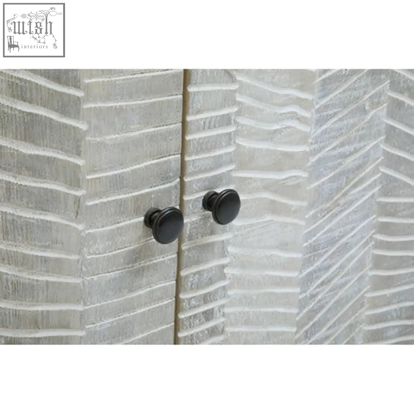Silver textured luxor 4 door sideboard with black knobs made from door recycled pine wood for stylish storage