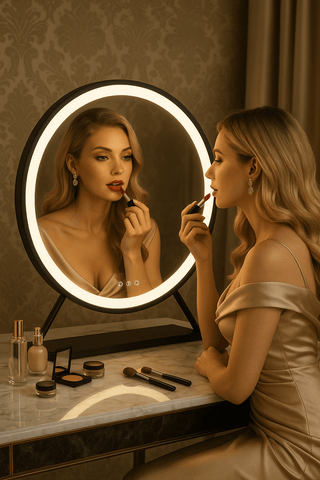 Grace Round Hollywood Mirror Black 60x67cm