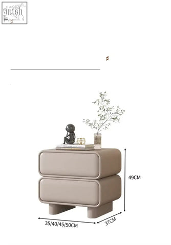Beige solid wood bedside table with rounded edges and large capacity inspired by moroccan design