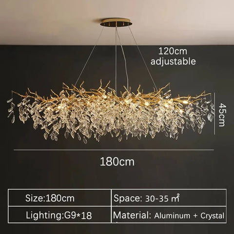 A luxurious 180cm gold aluminum chandelier with clear crystal leaves perfect for indoor villa lights fixture