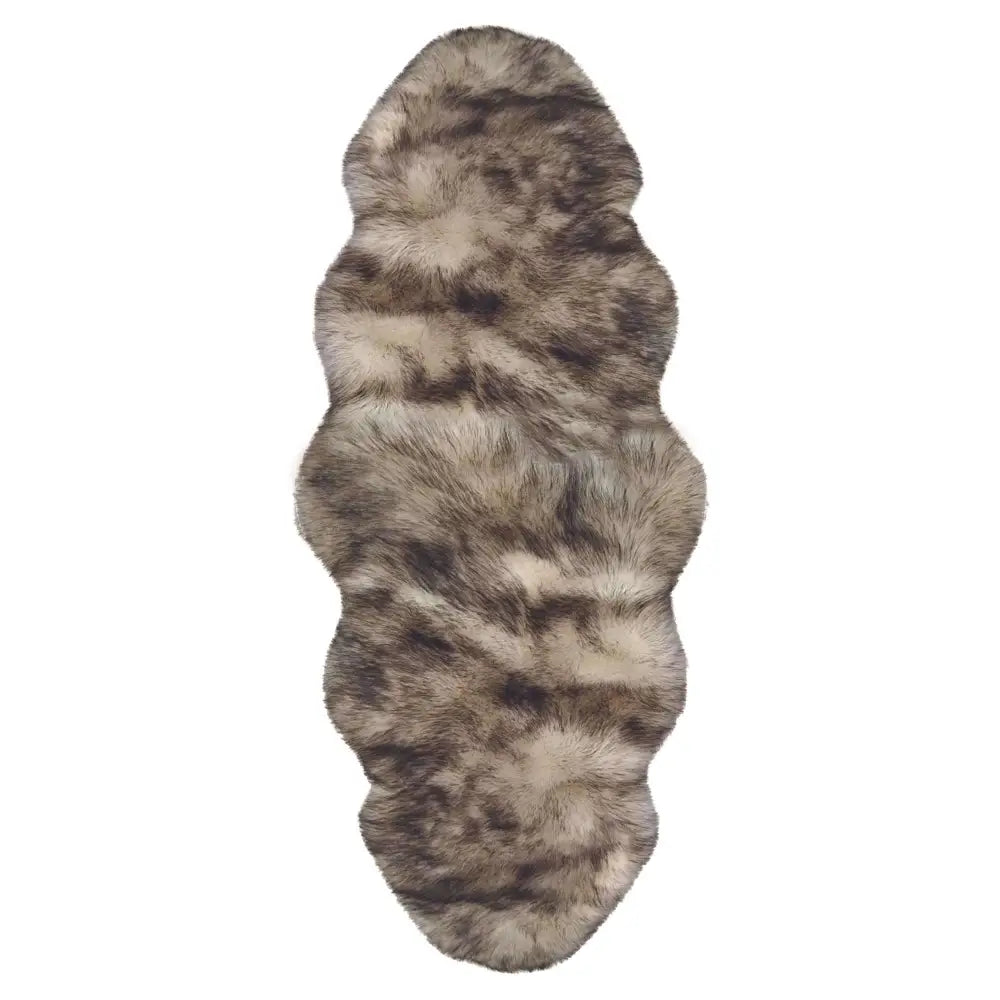 Luxury Grey Brown Faux Fur Rug - 60X180 cm / White - Rugs