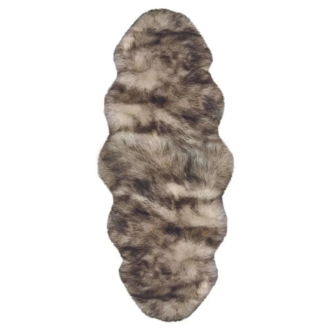 Luxury Grey Brown Faux Fur Rug - 60X180 cm / White - Rugs