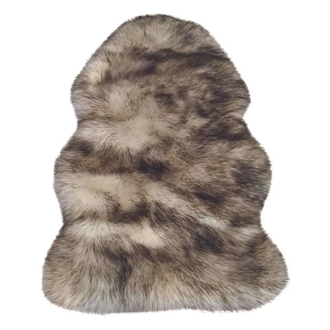 Luxury Grey Brown Faux Fur Rug - 60X90 cm / White - Rugs