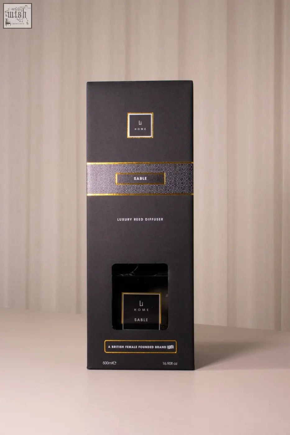 Black rectangular luxury reed diffuser with gold accents from li home in sable color for stylish home fragrance