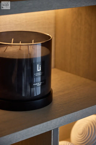Black cylindrical luxury xxl candle sable onyx with three wicks in a sleek glass container by li lifestyle