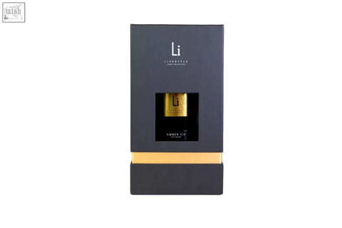 Luxury xxl room diffuser amber fie in black and gold minimalist packaging for stylish home fragrance