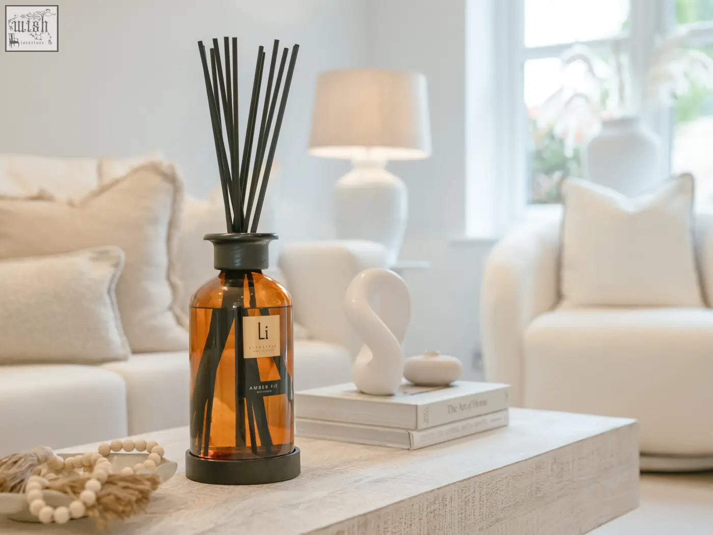 Amber fie luxury xxl room diffuser in amber glass with black reeds and sleek minimalist design for home fragrance
