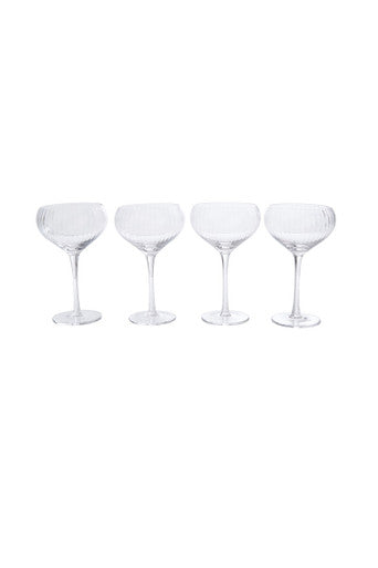 Set of four clear crystal cocktail glasses from lyle set with slender stems and gently curved bowls for elegant drinks