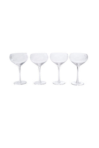 Set of four clear crystal cocktail glasses from lyle set with slender stems and gently curved bowls for elegant drinks