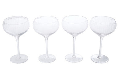Set of four clear crystal coupe cocktail glasses with slender stems from the lyle set perfect for cocktails
