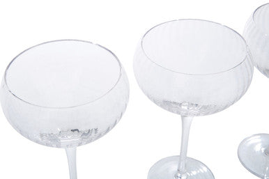 Clear crystal lyle set four cocktail glasses with textured base and slender stems perfect for cocktails